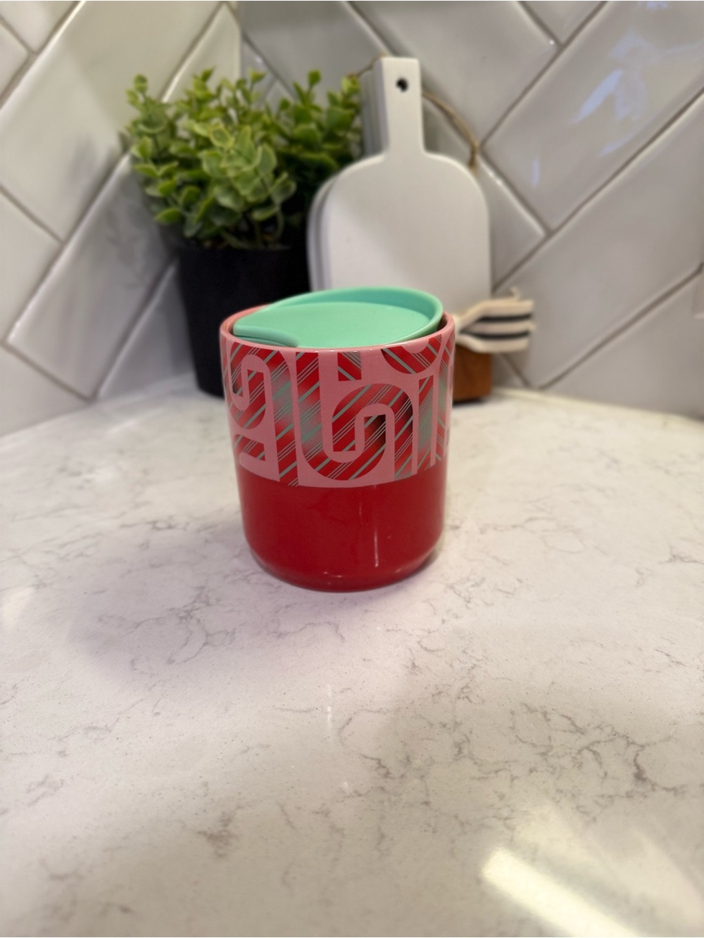Starbucks Red Ceramic Holder with Mint Interior